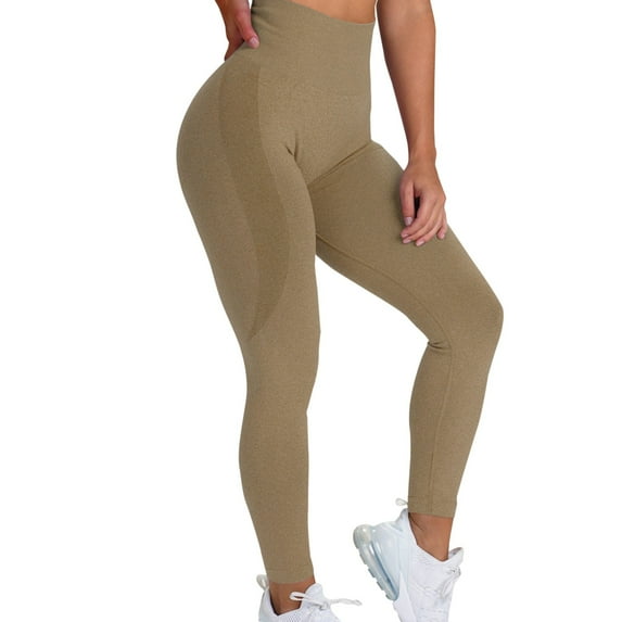 Povozer Women's Pilates Clothes V Cut Cross Waist Yoga Leggings Gathered Crossover Workout Yoga Pants(Khaki,S)