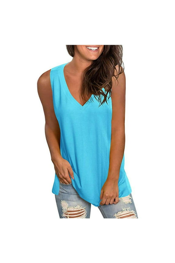 Women's Plus Size Cotton Swing Tank Top(Blue,XXL)