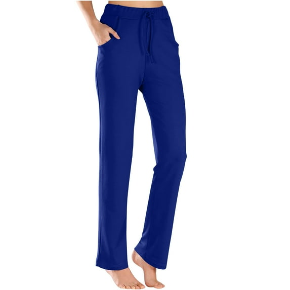Povozer Women's Satin Pants Dress Casual Pleated Pull on High Waist Pants with Pockets(Blue,S)