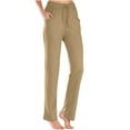 thumbnail image 1 of Povozer Women's Satin Pants Dress Casual Pleated Pull on High Waist Pants with Pockets(Khaki,XL), 1 of 6
