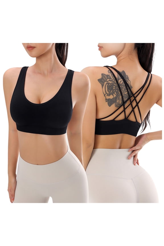 Women's Sports Bras Fitness Workout Padded Yoga Bra Criss Cross Back(Black,M)