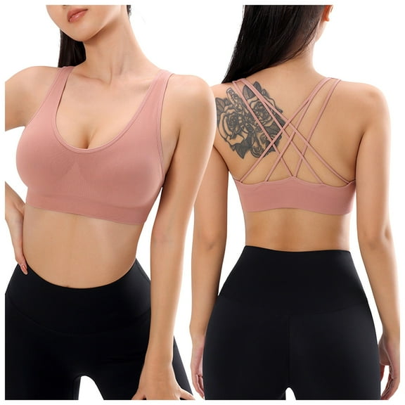 Povozer Women's Sports Bras Fitness Workout Padded Yoga Bra Criss Cross Back(Pink,M)