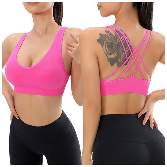 Povozer Women's Sports Bras Fitness Workout Padded Yoga Bra Criss Cross Back(Red,L)