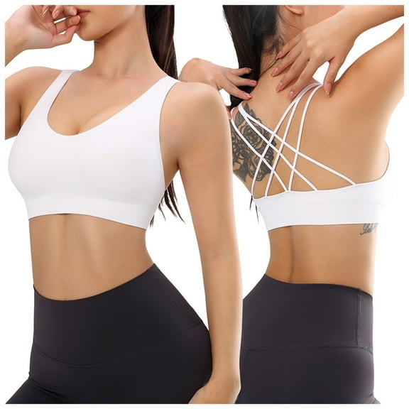 Povozer Women's Sports Bras Fitness Workout Padded Yoga Bra Criss Cross Back(White,M)