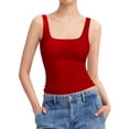 thumbnail image 1 of Povozer Women's Square Neck Tank Top Sleeveless Double Lined Basic Tops(Red,M), 1 of 4