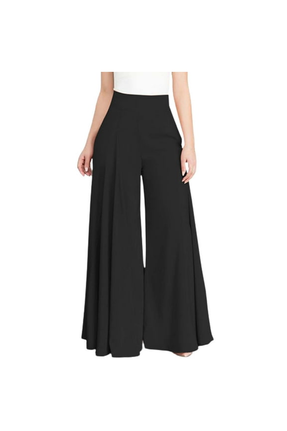 Women's Stretchy Wide Leg Palazzo Lounge Pants Casual Comfy High Waist Palazzo Pants(Black,XXL)