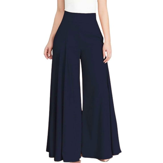 Povozer Women's Stretchy Wide Leg Palazzo Lounge Pants Casual Comfy High Waist Palazzo Pants(Dark Blue,S)