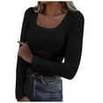 thumbnail image 1 of Povozer Women's Summer Scoop Neck Short Sleeve T-Shirts Ribbed Knit Slim Fitted Casual Basic Top(Black,XL), 1 of 5
