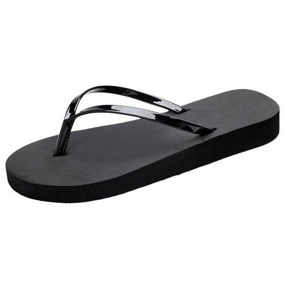Povozer Women's T-strap Thong Flat Flip Flops Casual Thin Strap Sandals for Summer(Black,8)