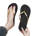 thumbnail image 1 of Povozer Women's T-strap Thong Flat Flip Flops Casual Thin Strap Sandals for Summer(Gold,7.5), 1 of 6
