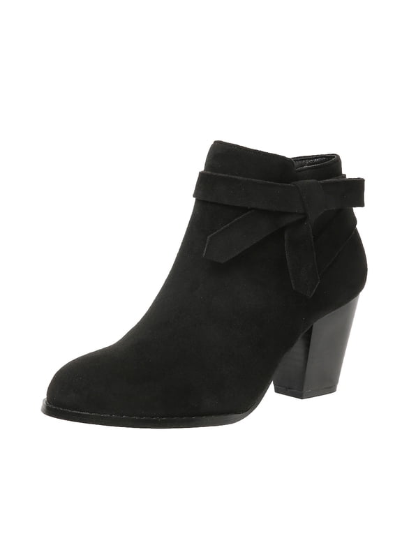 Women's Tie Knot Chelsea Pump Ankle Boots Closed Toe Stacked Heel Booties Shoes(Black,7)