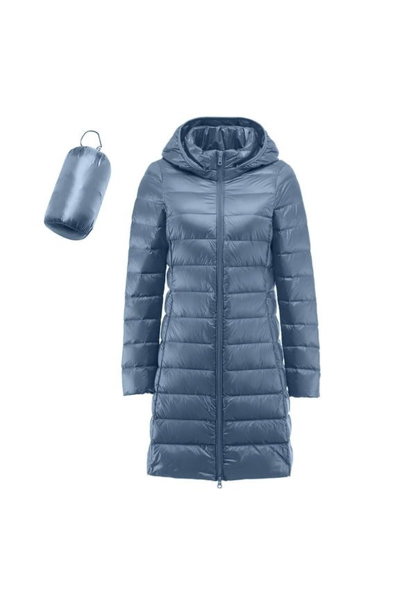 Women's Winter Coat Packable Long Length Quilted Puffer Parka Coat Hooded Outerwear Jacket for Women(Blue,XXL)