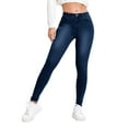 thumbnail image 1 of Povozer Womens Classic Jeans Casual Slim High Waist Blue Denim Pencil Pants Trousers(Dark Blue,L), 1 of 6