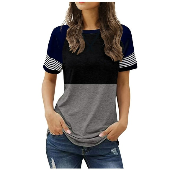 Povozer Womens Crewneck Tops Casual Printed Tops Short Sleeve T Shirt(Gray,M)