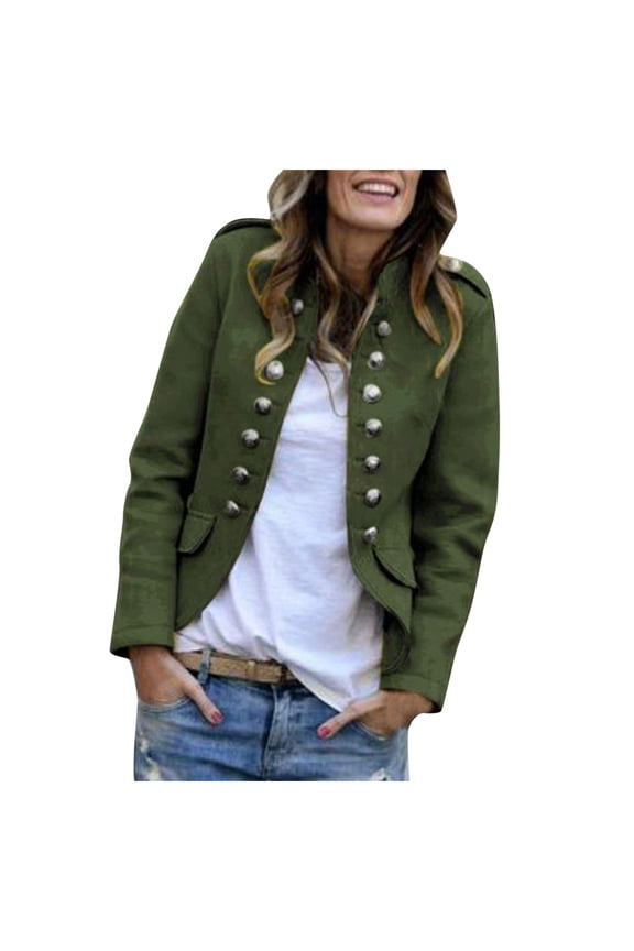 Womens Double Button Front Military Style Blazer Ladies Formal Jacket(Army Green,S)