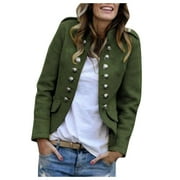 Povozer Womens Double Button Front Military Style Blazer Ladies Formal JacketArmy Green,XL