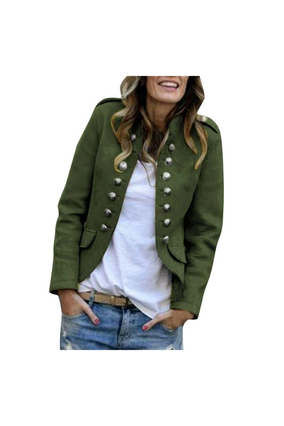 Womens Double Button Front Military Style Blazer Ladies Formal Jacket(Army Green,XXL)