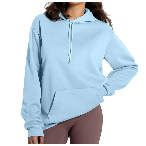 Povozer Womens Fashion Tops Hoodies for Women Pullover Oversized Sweatshirts Long SLeeve Shirts Loose Fit(Light Blue,XXL)
