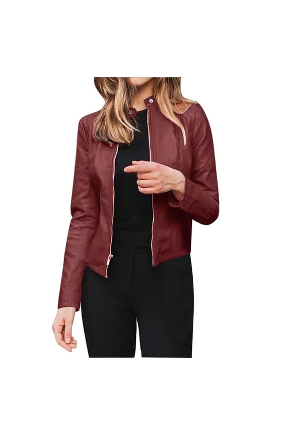Womens Leather Long Sleeve Jackets Quilted Moto Outwear Slim Lapel Coats(,XXL)