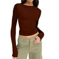 thumbnail image 1 of Povozer Womens Long Sleeve Shirts Basic Tee Shirt Going Out Y2k Crop Tops(Brown,M), 1 of 5