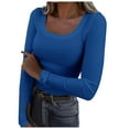 thumbnail image 1 of Povozer Womens Long Sleeve Stretch Crewneck Ribbed T-Shirt Slim Fit Casual Basic Tops(Blue,L), 1 of 5