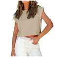 thumbnail image 1 of Povozer Womens Short Sleeve Cropped T-Shirts Summer Tops Casual Crew Neck Solid Color Short Basic Tees(Khaki,S), 1 of 5