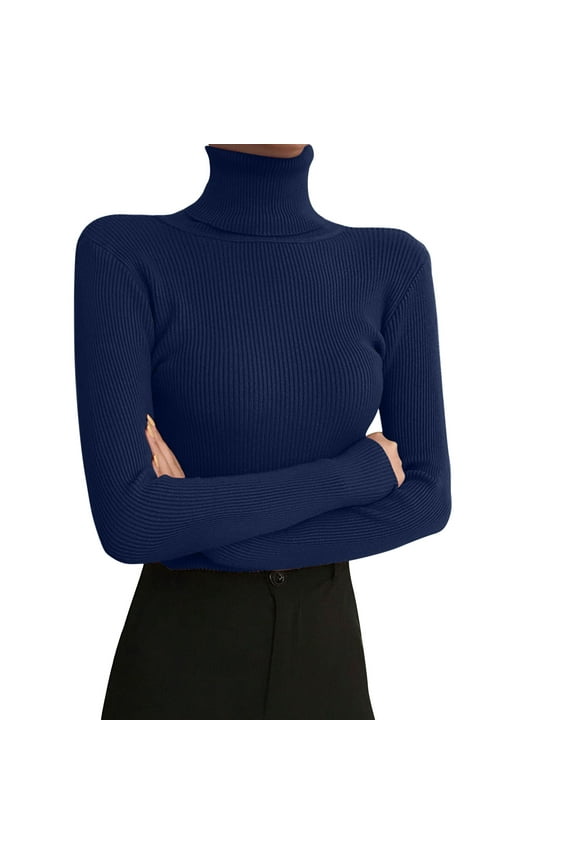 Womens Stretch Ribbed Rib-knit Neckline and Long Sleeve Turtle Neck Wear To Work Sweater(BU1,One Size)