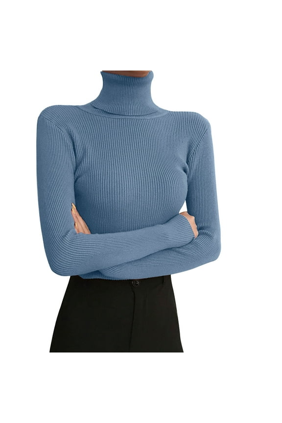 Womens Stretch Ribbed Rib-knit Neckline and Long Sleeve Turtle Neck Wear To Work Sweater(BU2,One Size)