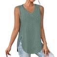 thumbnail image 1 of Povozer Womens Tank Tops V Neck Eyelet Embroidery Casaul Sleeveless Shirts(Green,M), 1 of 5