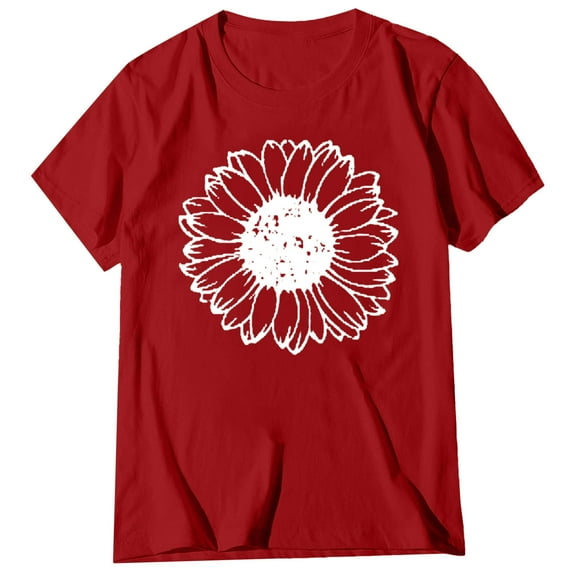 Povozer Womens Tshirt Graphic Tees Crew Neck Summer Short Sleeve Loose Fit Tops(Red,S)
