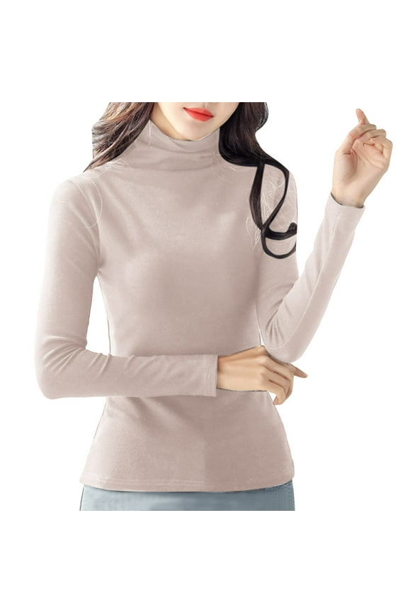Womens Turtleneck Long Sleeve Shirts Soft Thermal Underwear Fall Fashion 2024 Tight Basic Layer Tops(Pink,XL)