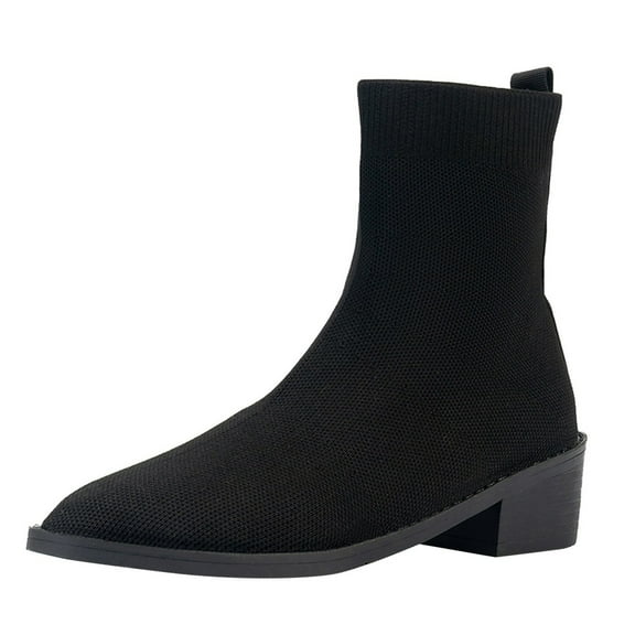 Povozer Womens Western Pointed Toe Ankle Booties Stacked Heel Chelsea Boots Cowboy Elastic Winter Boots(Black,8)