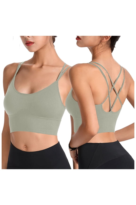 Womens Y Back Sports Bras Spaghetti Straps Racerback Padded Yoga Bra(Green,L)