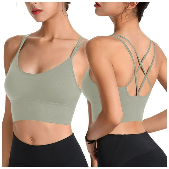 Povozer Womens Y Back Sports Bras Spaghetti Straps Racerback Padded Yoga Bra(Green,L)