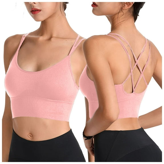 Povozer Womens Y Back Sports Bras Spaghetti Straps Racerback Padded Yoga Bra(Pink,S)