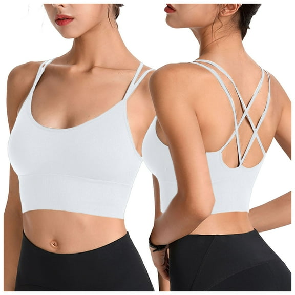 Povozer Womens Y Back Sports Bras Spaghetti Straps Racerback Padded Yoga Bra(White,2XL)