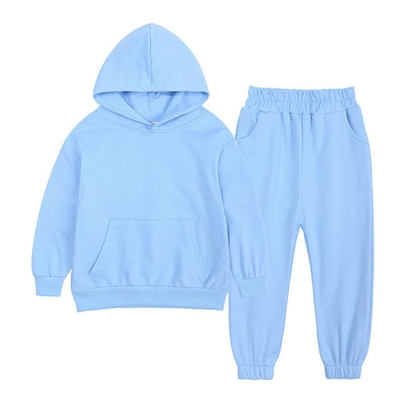 Povozer Youth 2PCS Jogger Outfits Set Fleece Sweatpants Boys Girls Athletic Sweatsuits Pullover Clothes(Sky Blue,8-9 Years)