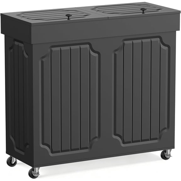 Povrgive Dog Proof Kitchen Trash Can, Wood Farmhouse Double 13 Gallon Trash and Recycle Bin Combo with Lid, Black