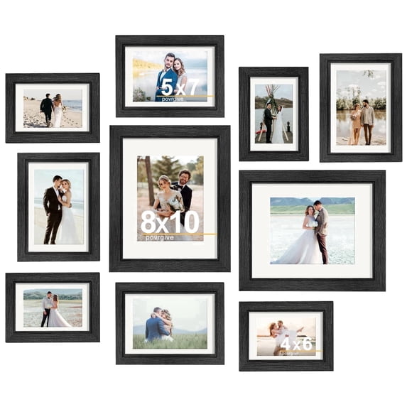 Povrgive 10 Pack Multi Sizes Picture Frames Collage Family, Real Glass Gallery Wall Frame Set, Black