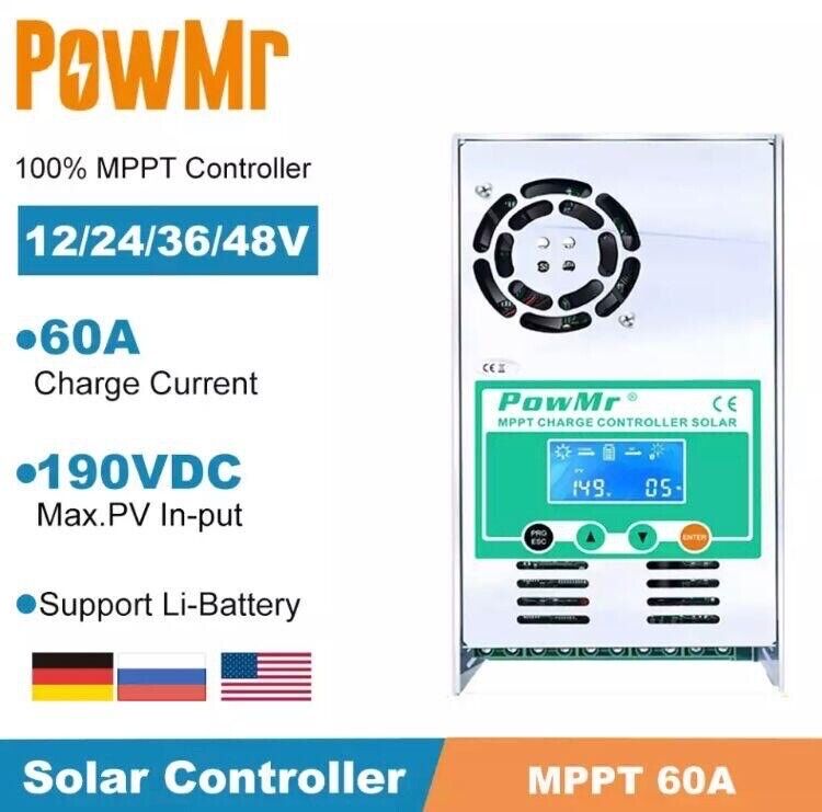 Pow MR MPPT 60A Solar Charge Controller For 12V 24V 36V 48V DC Battery Regulator