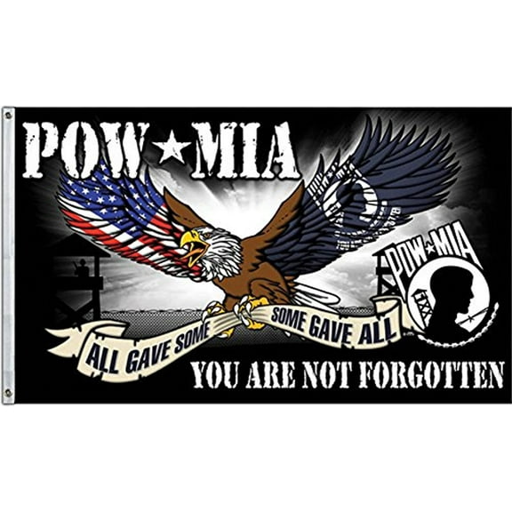 Pow Mia Eagle Flag 3x5 Outdoor Pow Flag Durable Polyester Double Stitched Clear Pattern Vivid Colors Comes with 2 Brass Grommets for Indoor Outdoor Office Company Boat