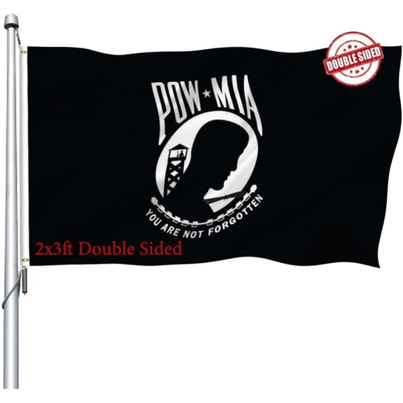 Pow Mia Flag Double Sided 2x3 Outdoor- Heavy Duty Polyester You are Not Forgotten Prisoner of War Mia pow Flags Banner with 2 Brass Grommets,4 Rows Stitched