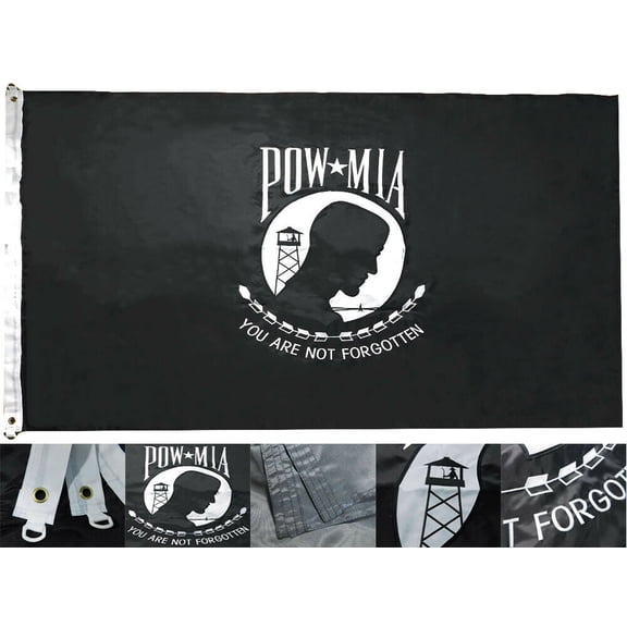 Pow Mia POWMIA 5x8 5'x8' Nylon Embroidered Flag Banner Grommets & Rings
