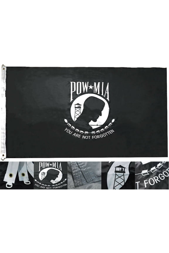 Pow Mia POWMIA 5x8 5'x8' Nylon Embroidered Flag Banner Grommets & Rings