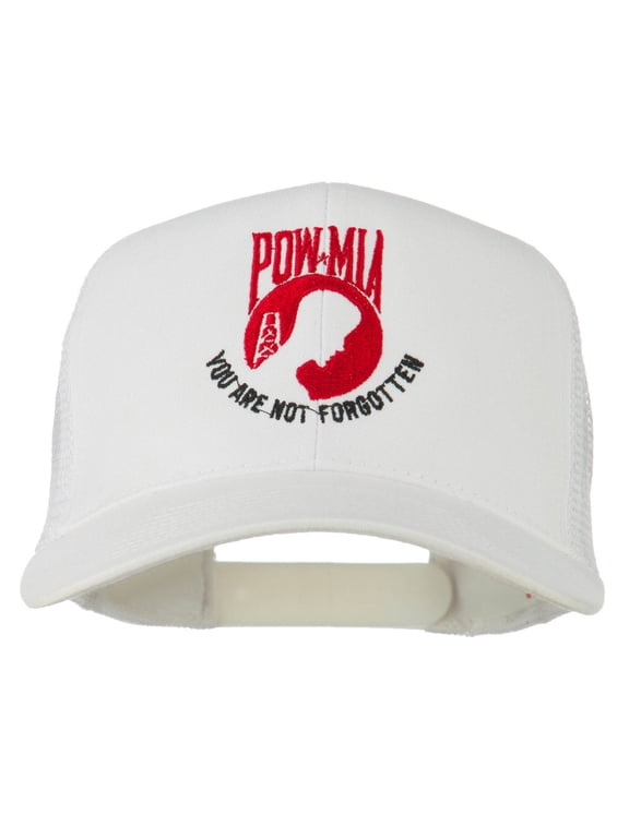Pow Mia Symbol Embroidered Twill Mesh Cap - White OSFM