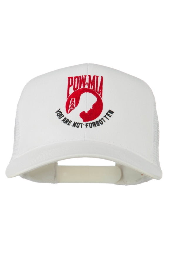 Pow Mia Symbol Embroidered Twill Mesh Cap - White OSFM