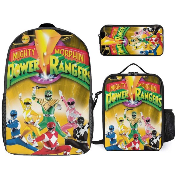 Pow-ers Anime Rang-er 3 Pcs Backpack Set With Lunch Bag And Pencil Case Casual Bookbag Lunch Box Pencil Box