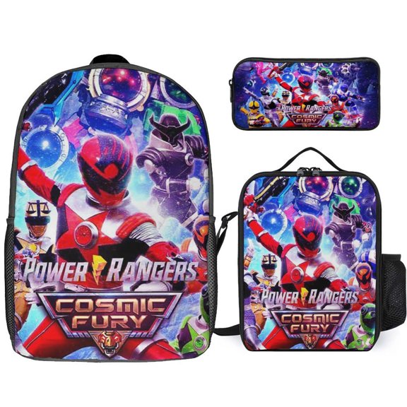 Pow-ers Anime Rang-er 3 Pcs Backpack Set With Lunch Bag And Pencil Case Casual Bookbag Lunch Box Pencil Box