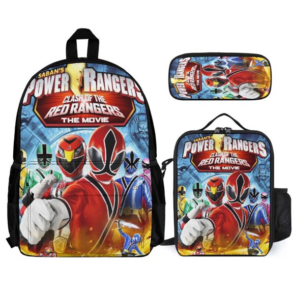 Pow-ers Anime Rang-er 3 Pcs Backpack Set With Lunch Bag And Pencil Case Casual Bookbag Lunch Box Pencil Box