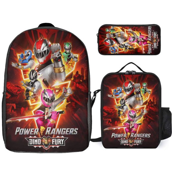 Pow-ers Anime Rang-er 3 Pcs Backpack Set With Lunch Bag And Pencil Case Casual Bookbag Lunch Box Pencil Box